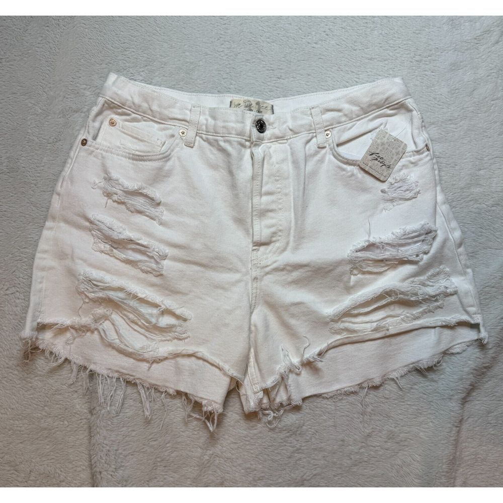 Free People Maggie Mid Rise Denim‎ Destroyed Jean Shorts Sz 31 Optic White